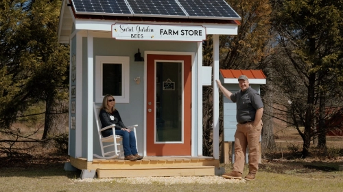 A small farm store labeled 