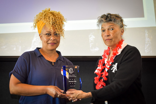 Award winner Hermene Elks with Vice Chancellor for Student Affairs Dr. Melody C. Pierce