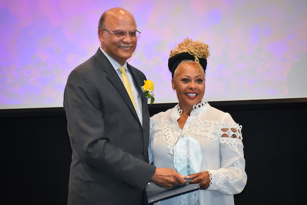 Award winner Hermene Elks with Chancellor Dr. Harold L. Martin Sr