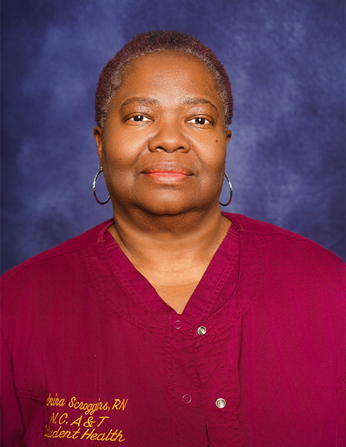Nurse Scroggins in professional photo in her scrubs