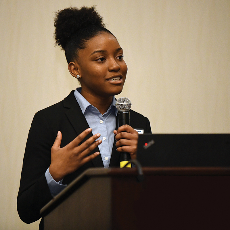 An A&T student speaks at the podium