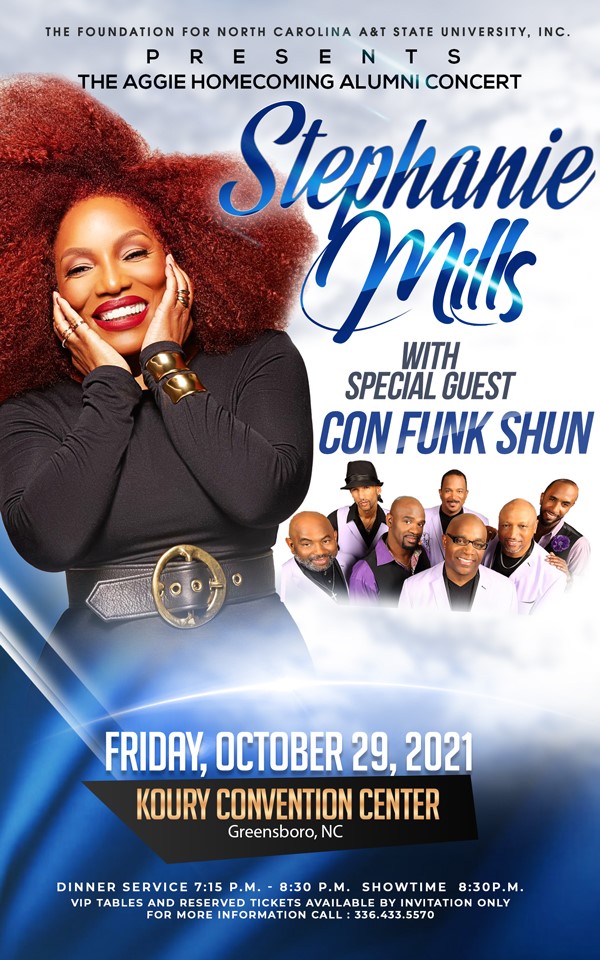 Alumni concert flyer featuring Stephanie Mills and Con Funk Shun
