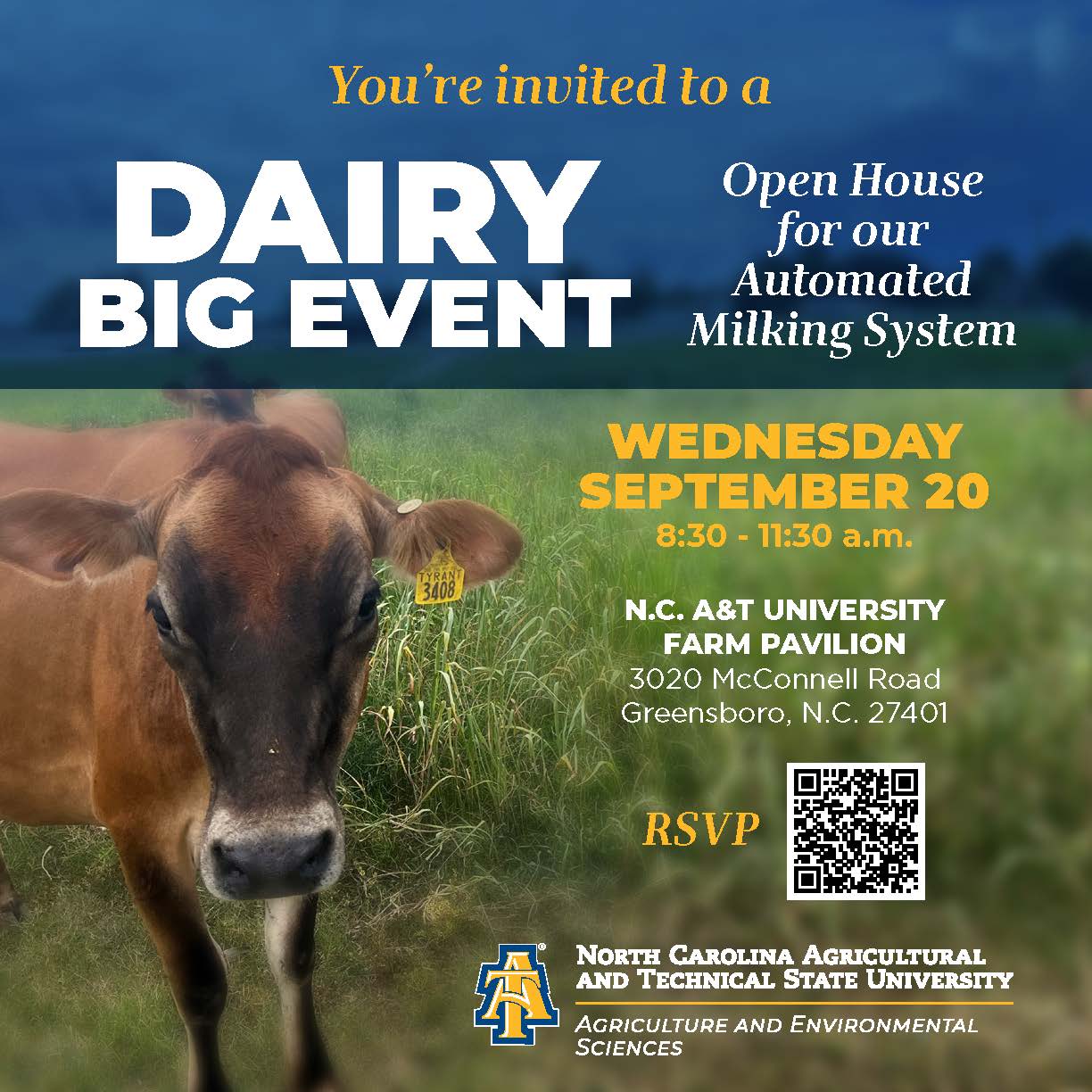 Automated Milking System flyer with QR code for registration
