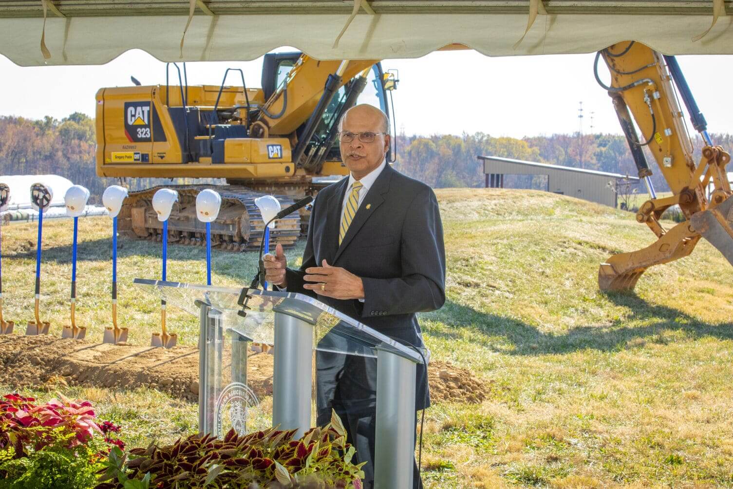 Chancellor Harold L. Martin Sr. addresses the crowd at the Urban and Community Food Complex groundbreaking ceremony.