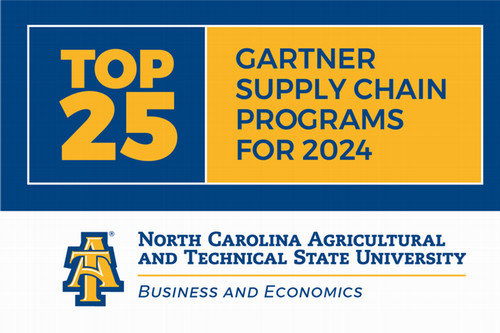 graphic reading: Top 25: Gartner Supply Chain Programs for 23024, North Carolina Agricultural and Technical State University, Business and Ecnomics
