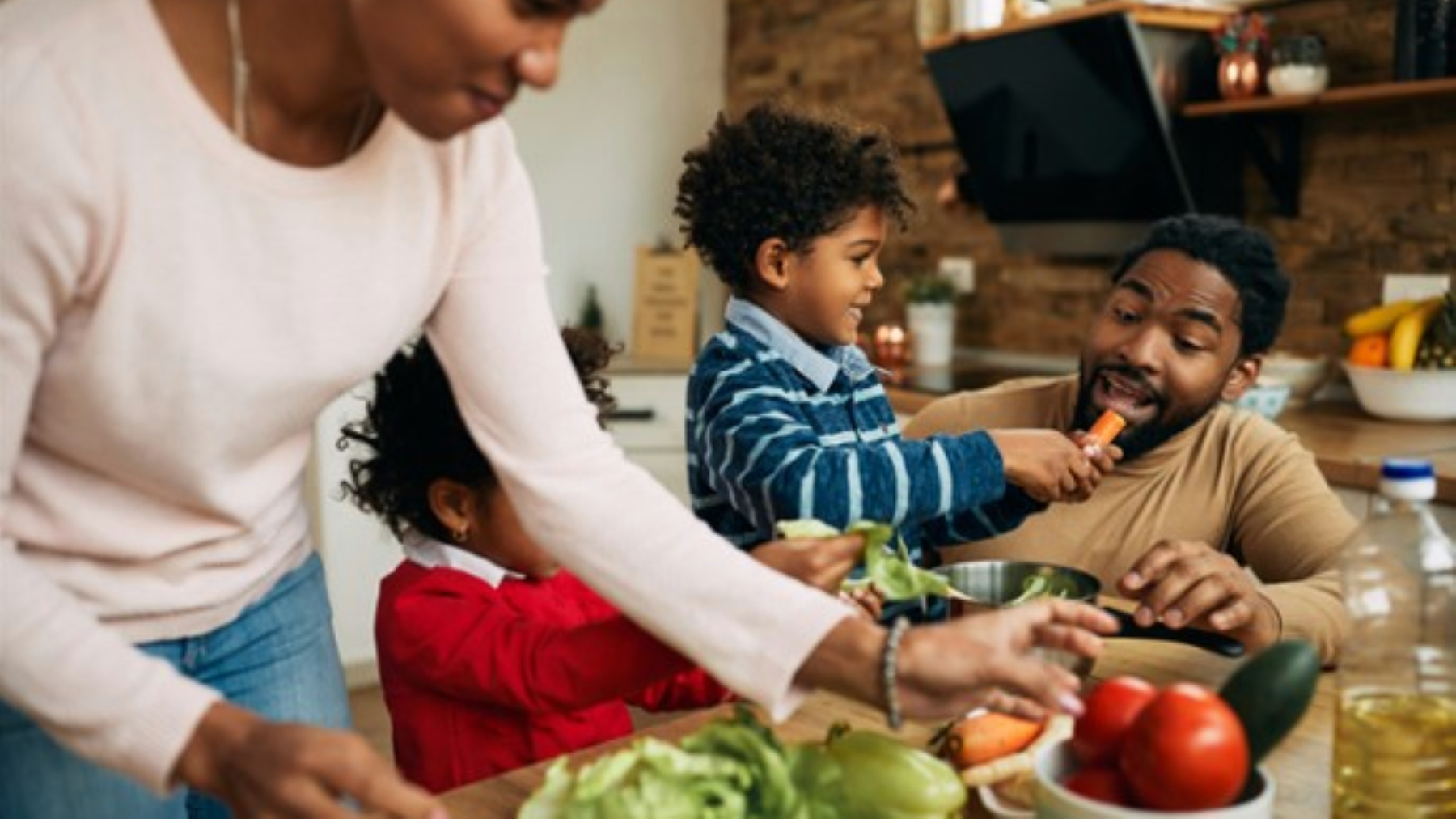 mother cooking with children