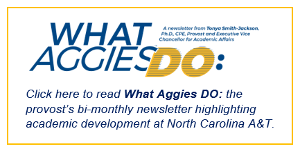 The logo for the provost's bi-monthly newsletter, What Aggies DO, and a link to the current issue